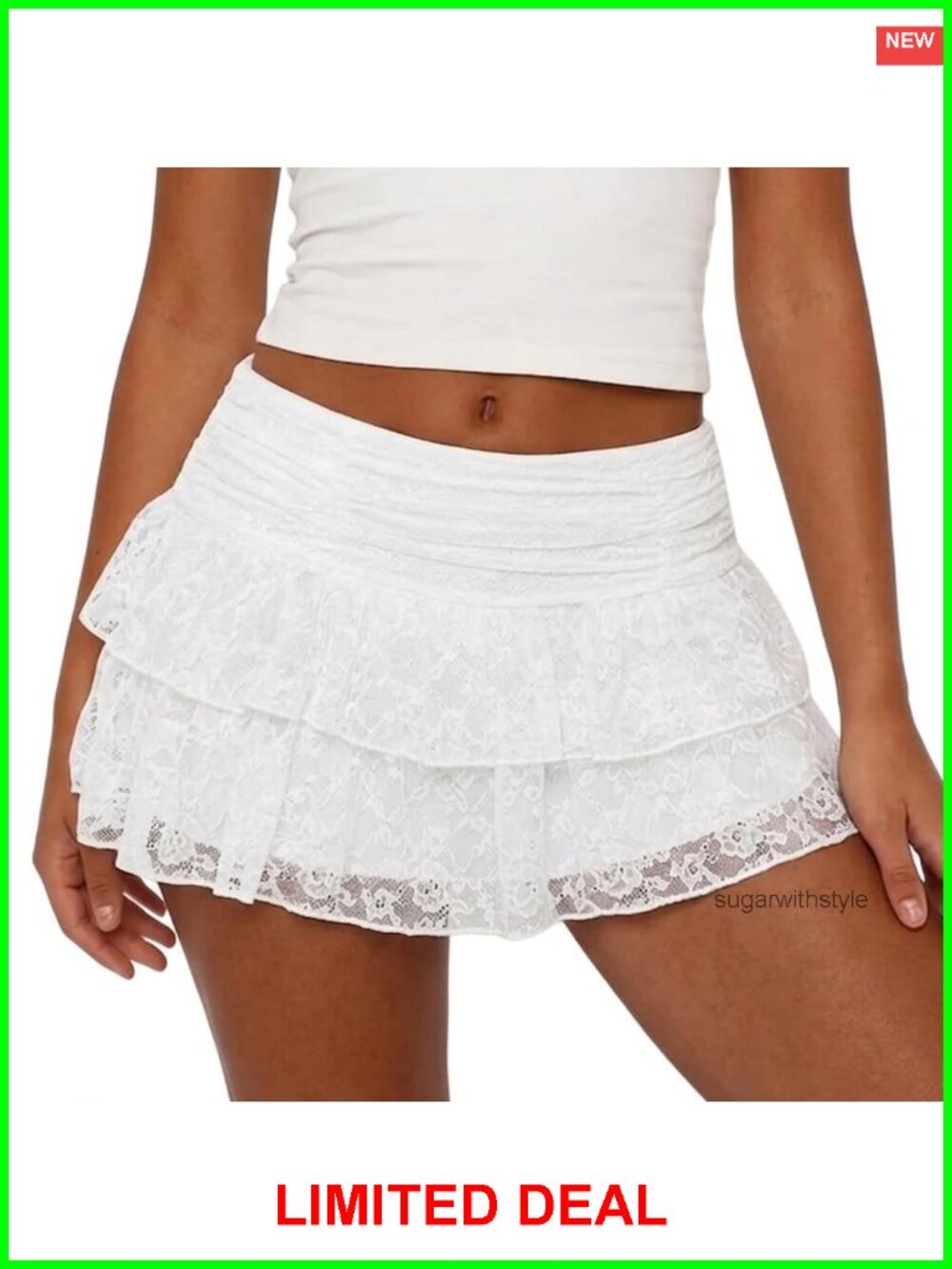 Women Lace Ruffle Mini Skort with Built-in Shorts A-Line Layered